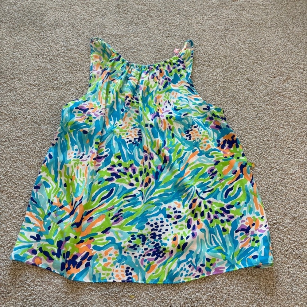 Lilly Pulitzer Skylar Tank Top Womens M Blue Green Sea Soiree Flowy Halter Beach